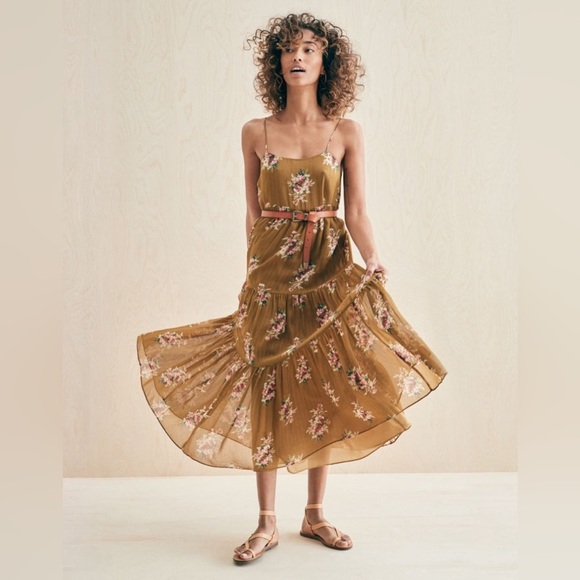 Madewell | Dresses | Nwt Madewell Cami Tier Midi Dress In Metallic Classic Corsage
